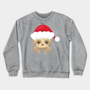 Christmas Sloth, Cute Sloth, Santa Hat, Xmas Crewneck Sweatshirt
